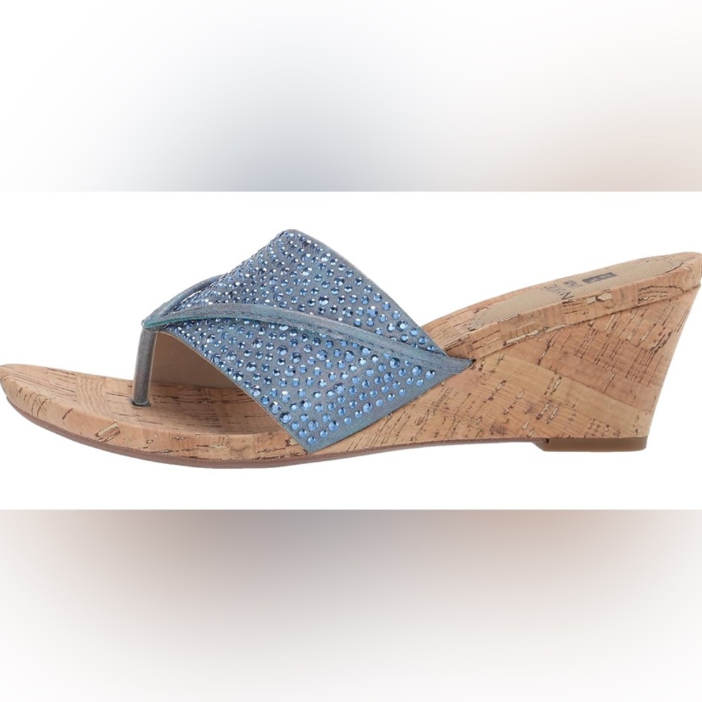 #S513 - White Mountain Blue Glitter & Cork Wrapped Thong Wedge Sandals SIZE 7.5M - Picture 12 of 16
